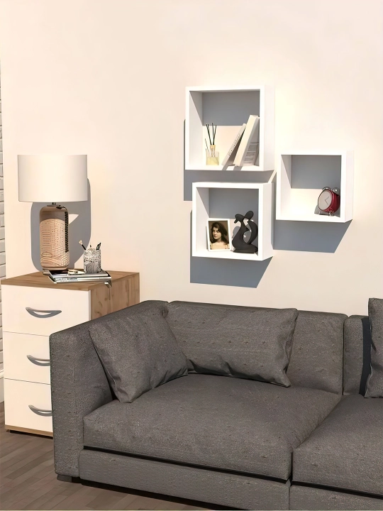 Yog‘och devor tokchalari to‘plami — 3 dona, kvadrat shakl