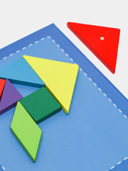Ta'limiy yog'och jumboq o'yini Tangram, magnitli, tangram vazifalar bilan, tetris