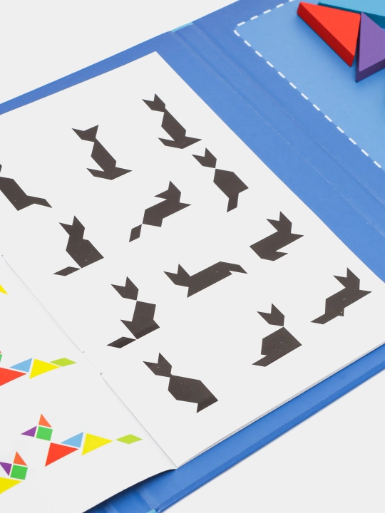 Ta'limiy yog'och jumboq o'yini Tangram, magnitli, tangram vazifalar bilan, tetris