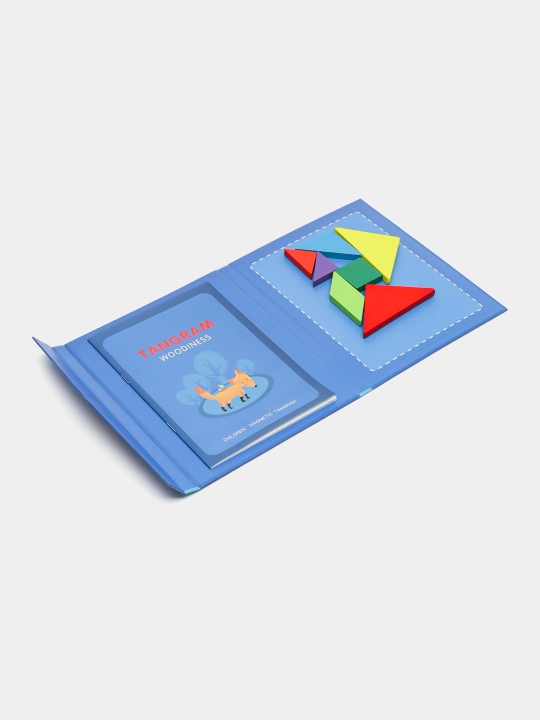 Ta'limiy yog'och jumboq o'yini Tangram, magnitli, tangram vazifalar bilan, tetris