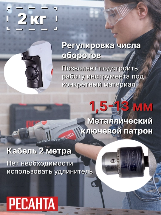 Дрель ударная ДУ-15/850 Ресанта арт. 75/8/3