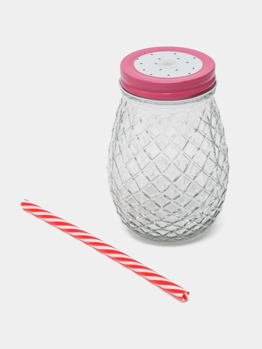 Ananas shaklidagi shisha banka, qopqoq va trubka bilan (400 ml)