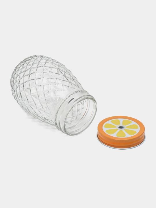 Ananas shaklidagi shisha banka, qopqoq va trubka bilan (400 ml) - 