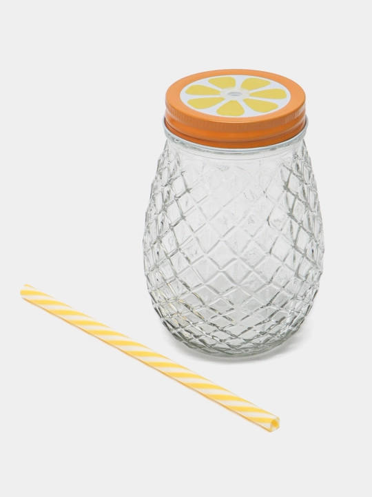 Ananas shaklidagi shisha banka, qopqoq va trubka bilan (400 ml)