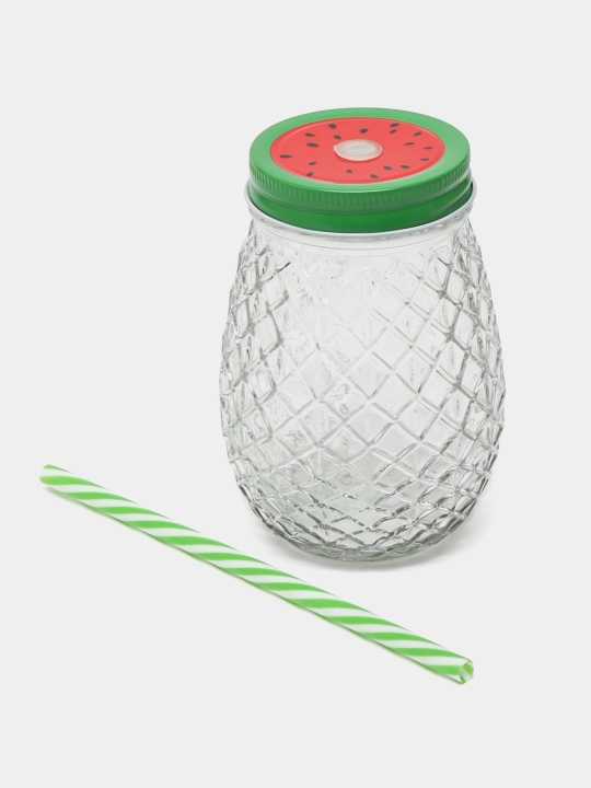 Ananas shaklidagi shisha banka, qopqoq va trubka bilan (400 ml) - 