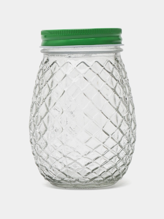Ananas shaklidagi shisha banka, qopqoq va trubka bilan (400 ml)