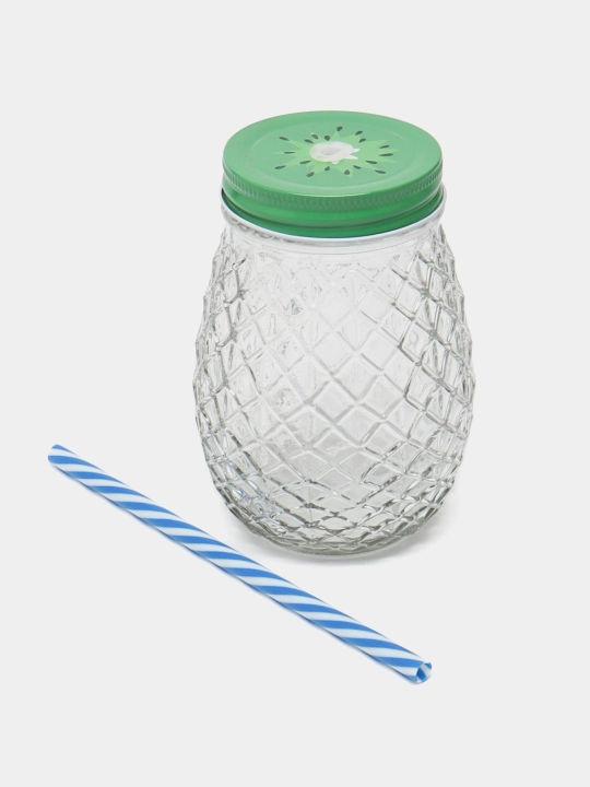 Ananas shaklidagi shisha banka, qopqoq va trubka bilan (400 ml)