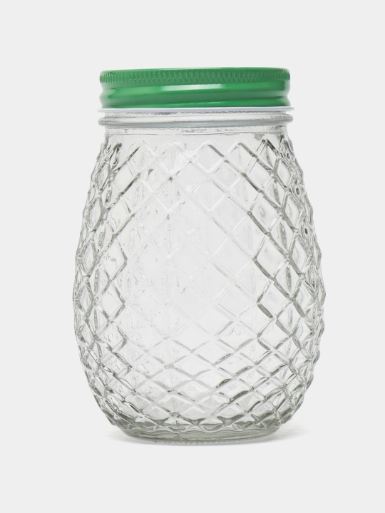 Ananas shaklidagi shisha banka, qopqoq va trubka bilan (400 ml)