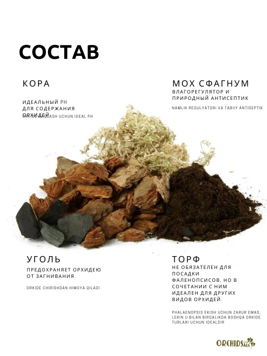 Грунт для орхидей, кора, готовый набор для выращивания всех видов орхидей