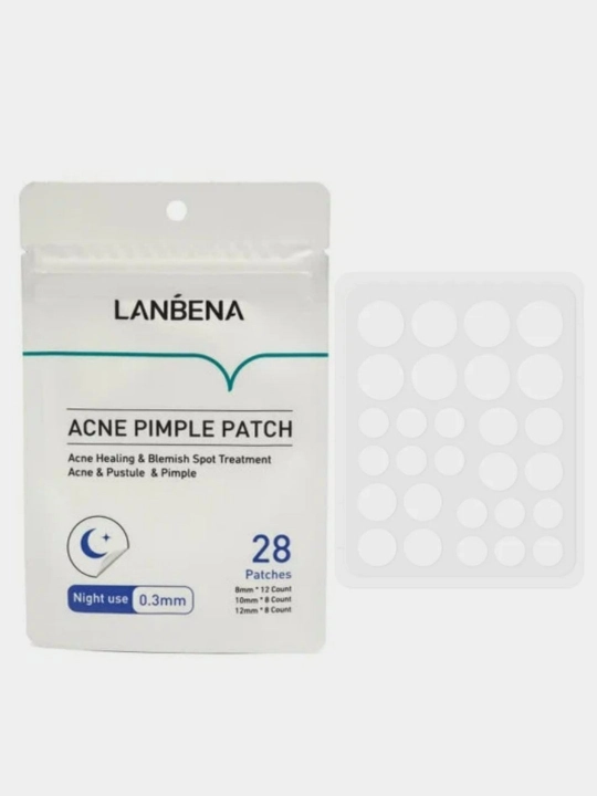 Хusnbuzar, patchlar va akne, dog'larga qarshi stikerlar, Lanbena, 28 dona, 3 o'lchamda