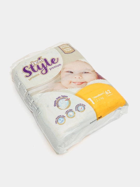 Подгузники Pampers, с подолом, унисекс,1 новорожденный, 2-5 кг 62 шт