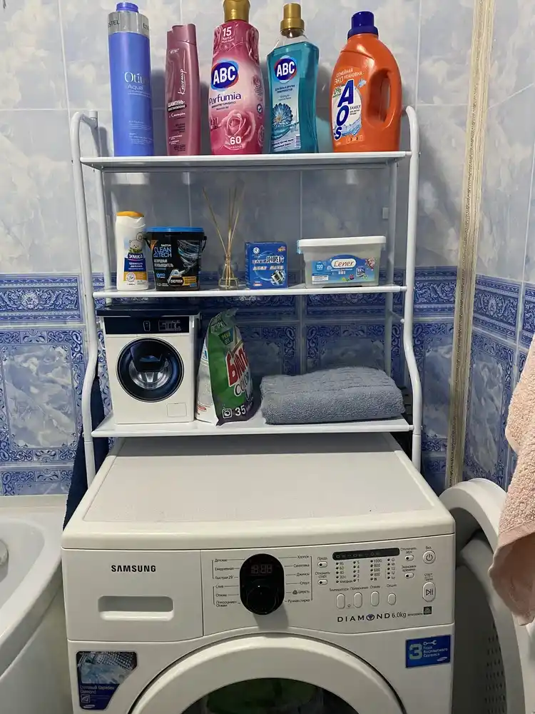 Полка для ванной и туалета металлическая, стеллаж над стиральной машиной, белый, 3 уровня