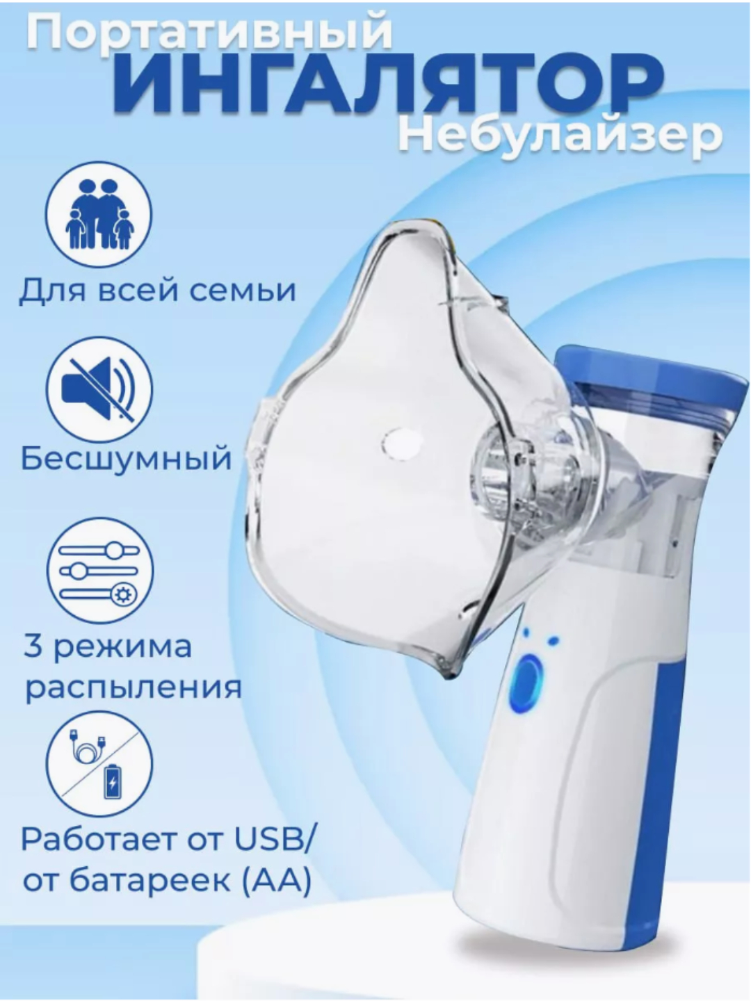 Ингалятор, небулайзер, бесшумный для взрослых и детей HH- W302 Plus ...