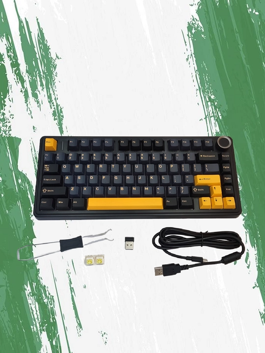 Aula F75 Simsiz + Bluetooth HotSwap, mexanik, o‘yin klaviaturasi, RGB, qora
