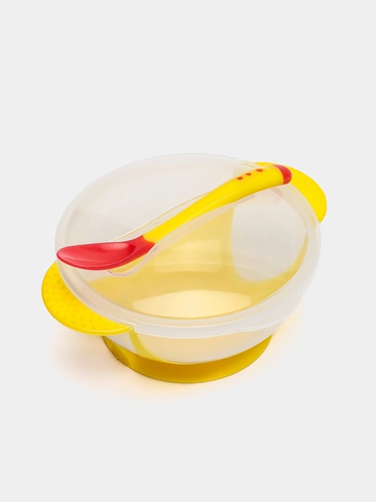 Тарелка детская, с ложкой, на присоске, набор для кормления, посуда