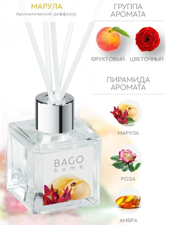 Tabiiy xushbo'y diffuzor BAGO home, 50 ml + sprey 30 ml, uy uchun
