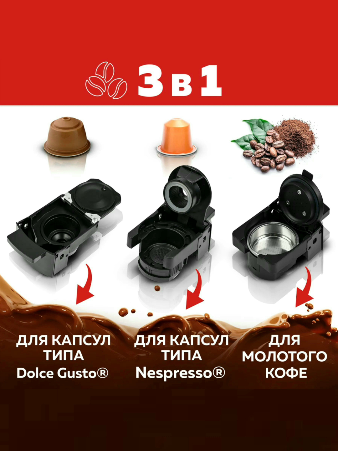 Кофемашина SONIFER SF-3539 3 в 1, для капсул и молотого кофе, Nespresso ...