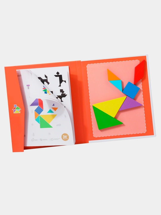 Ta'limiy yog'och jumboq o'yini Tangram, magnitli, tangram vazifalar bilan, tetris