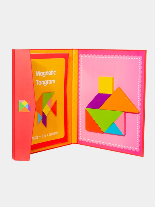 Ta'limiy yog'och jumboq o'yini Tangram, magnitli, tangram vazifalar bilan, tetris