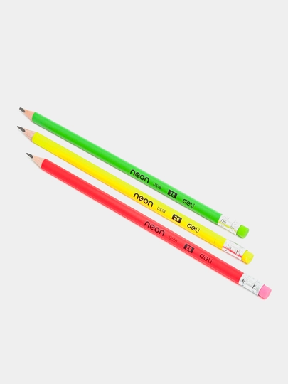 Карандаш чернографит. Deli Neon EU51800 2B тополь ластик корпус ассорти рисунок 3 штук — ДЕЛИ-U51800