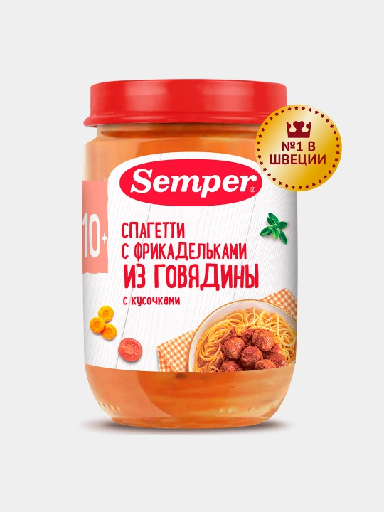Semper mol go'shti frikadelkalar bilan spagetti pyuresi 10+ oy, 190 gr - 