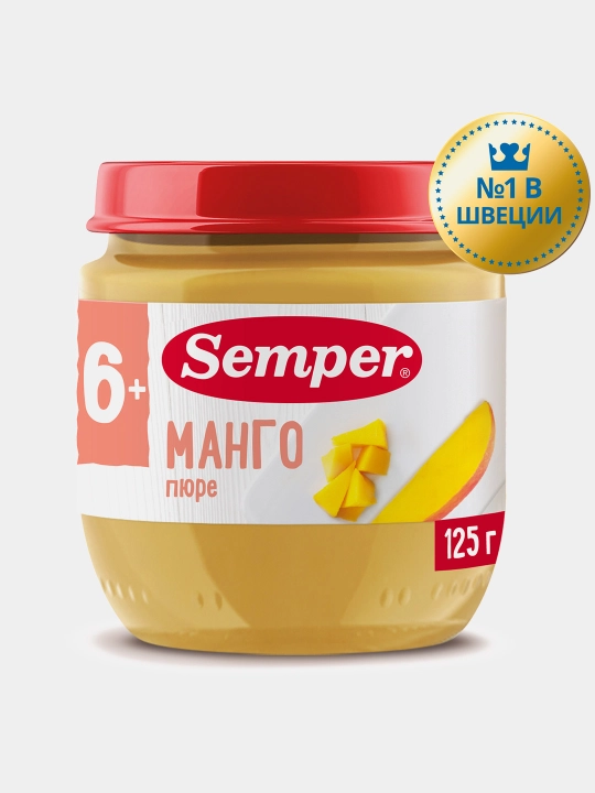 Semper пюре, фруктовое манго, без сахара, с 6 месяцев детское, 125 г