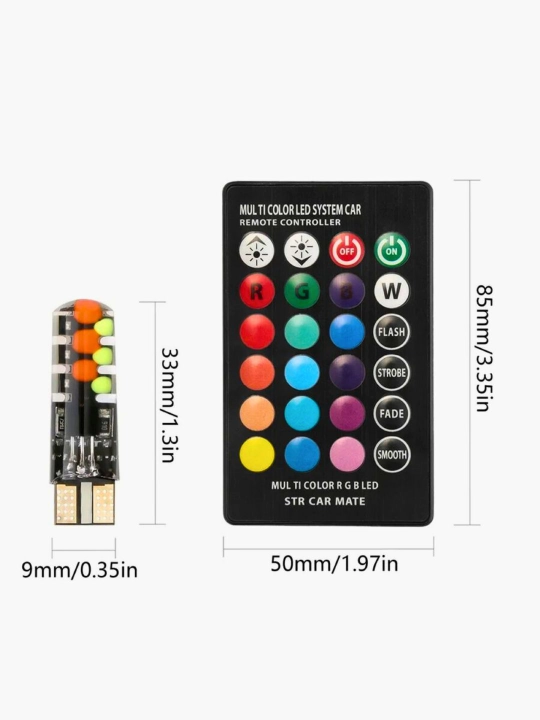 Avtomobil LED rangli lampalar T10, RGB, 2 dona