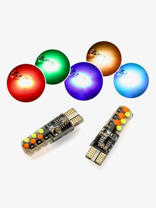 Avtomobil LED rangli lampalar T10, RGB, 2 dona