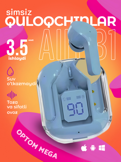 Simsiz quloqchilar Air 31, displeyli, mikrofonli va shovqinni kamaytiradi