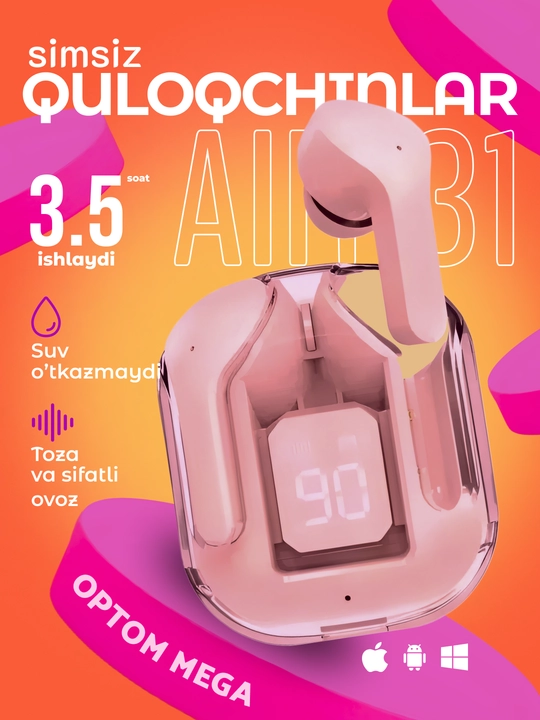 Simsiz quloqchilar Air 31, displeyli, mikrofonli va shovqinni kamaytiradi