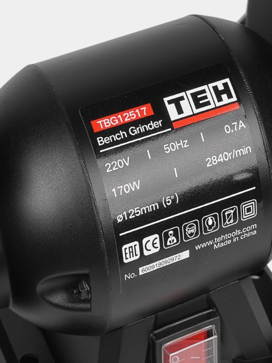 Станок точильный для металла TEH TBG12517, 125 мм, 170 Вт, асинхронный двигатель, 2 круга