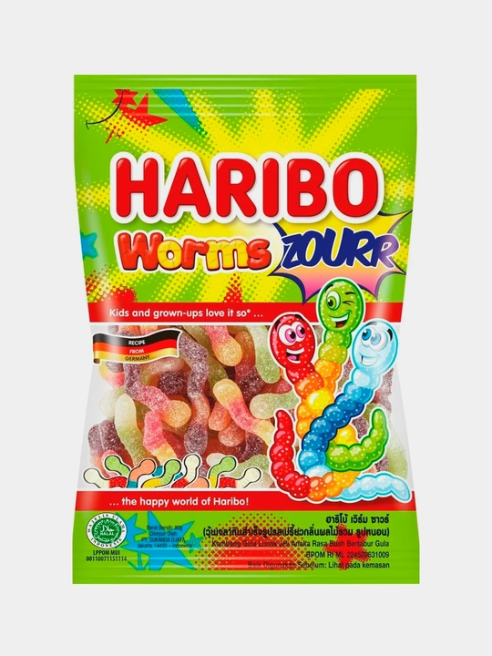 Haribo chaynalgan marmelad Worms zourr, nordon qurtlar, 80 gr,