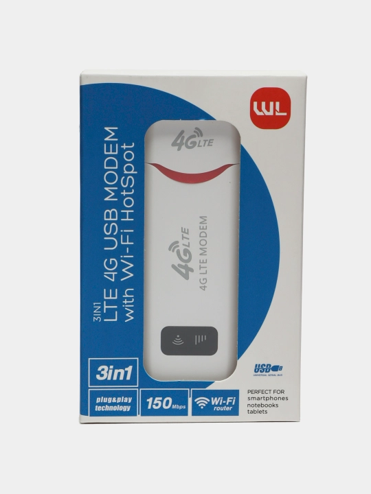 4G LTE, SIM-karta va Wi-Fi ulanish nuqtasiga ega USB modem adapteri, yevropa standarti - 