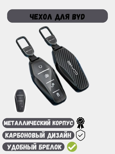 Карбоновый чехол для ключей BYD Han Song, Chazor, Tang, Yuan, Qin, Seagull — 77CASES-BYDPRMC-ТЕМНСЕР