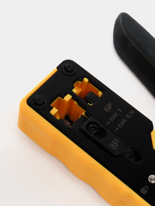 Asbob qisqichi Cat5E, Cat6, Cat7 kategoriyasidagi va RJ45, RJ11, RJ12 portlari bor