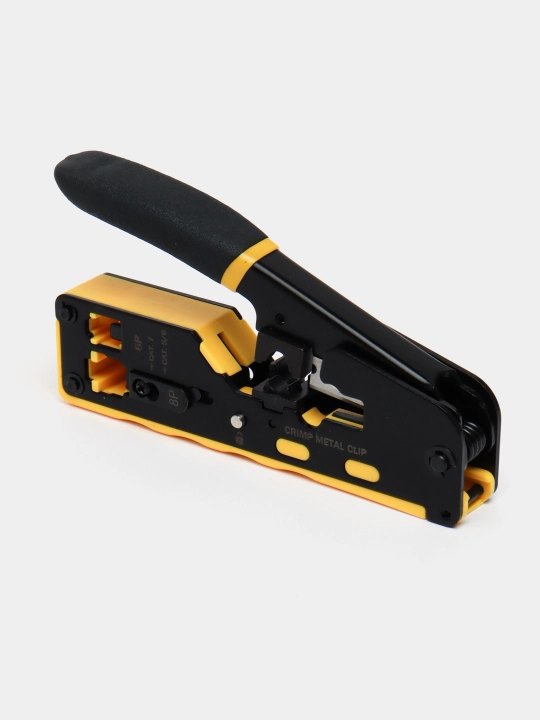 Asbob qisqichi Cat5E, Cat6, Cat7 kategoriyasidagi va RJ45, RJ11, RJ12 portlari bor