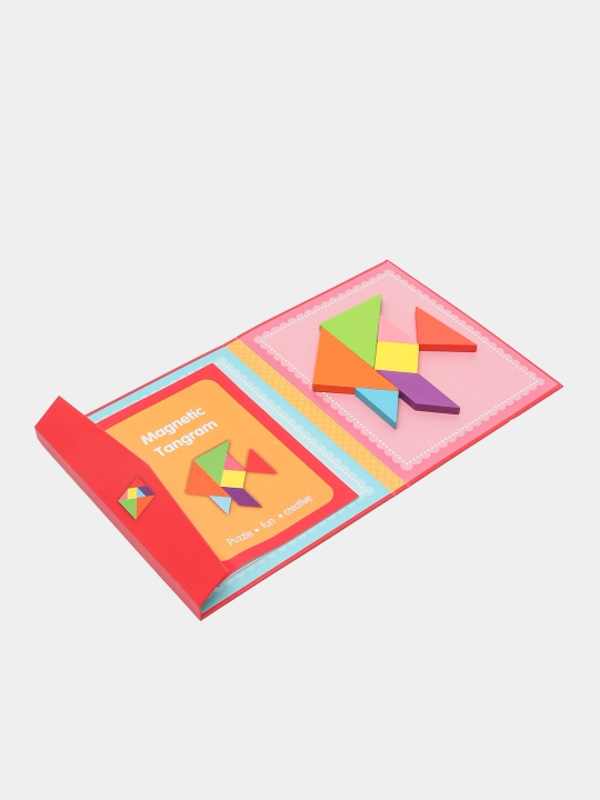 Ta'limiy yog'och jumboq o'yini Tangram, magnitli, tangram vazifalar bilan, tetris