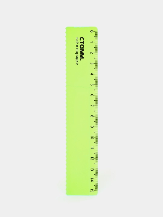 Lineyka 15 sm СТАММ, plastik, chetlari to‘lqinsimon, shaffof, neon rangli, LN174