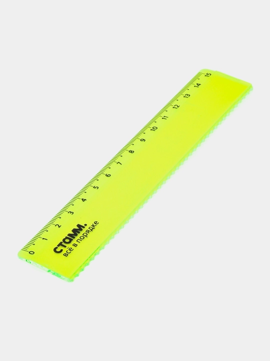 Lineyka 15 sm СТАММ, plastik, chetlari to‘lqinsimon, shaffof, neon rangli, LN174