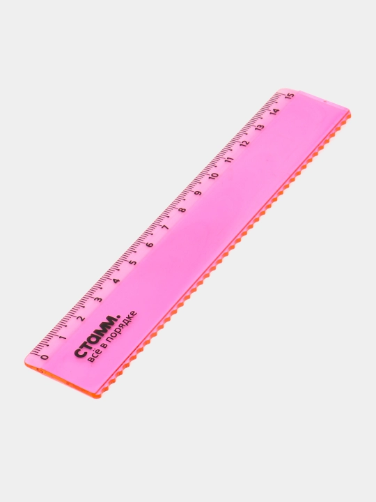 Lineyka 15 sm СТАММ, plastik, chetlari to‘lqinsimon, shaffof, neon rangli, LN174