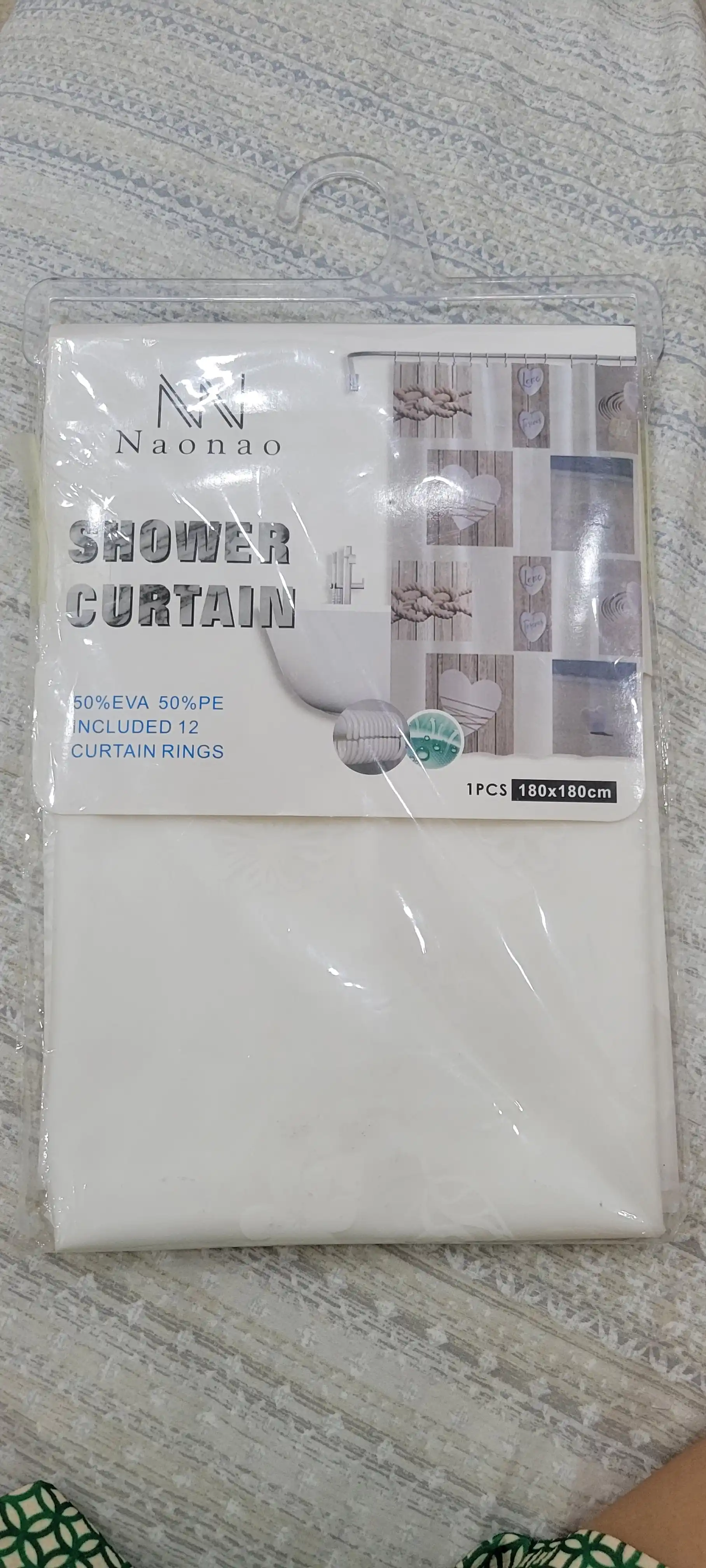 Hammom va dush uchun parda, 100% suv o'tkazmaydigan, halqali, 180 * 180 sm, bir rangli