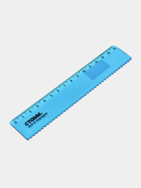 Lineyka 15 sm СТАММ, plastik, chetlari to‘lqinsimon, shaffof, neon rangli, LN174