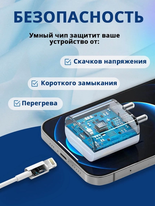 Зарядка для телефона – быстрая зарядка Type-C и Lightning, 20 Вт