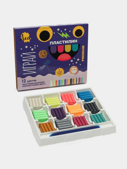 Plastilin Leo Play LPMCR-0112, mum, marvarid ranglari, 12 ta rang - 