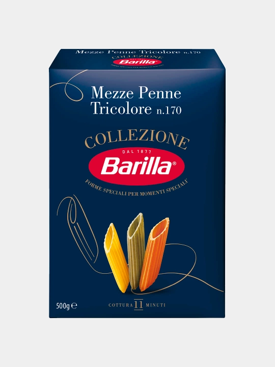 Qattiq bug'doydan makaron Barilla Mezze Penne Tricolore, 500 g