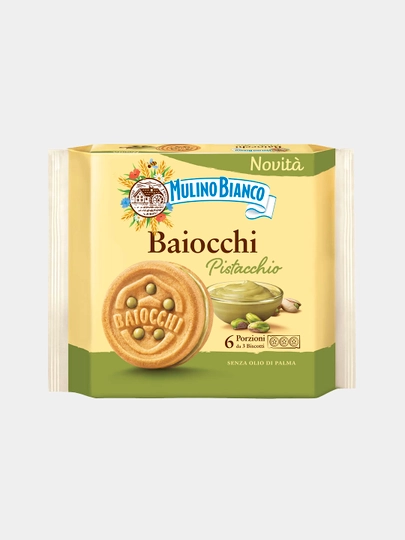Сендвичное печенье Mulino Bianco Baiocchi, с фисташковым кремом, 168 г - 