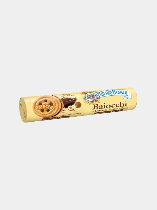 Pechenye Mulino Bianco Baiocchi kakao-yong'oq kremi bilan sendvich shakar, 168 g