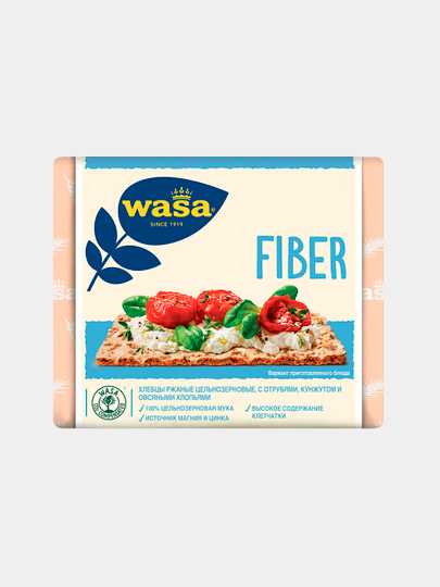 Хлебцы ржаные цельнозерновые Wasa Fiber, с пшеничными отрубями и овсяными хлопьями, 230 г — BARILLA-WFAIBER
