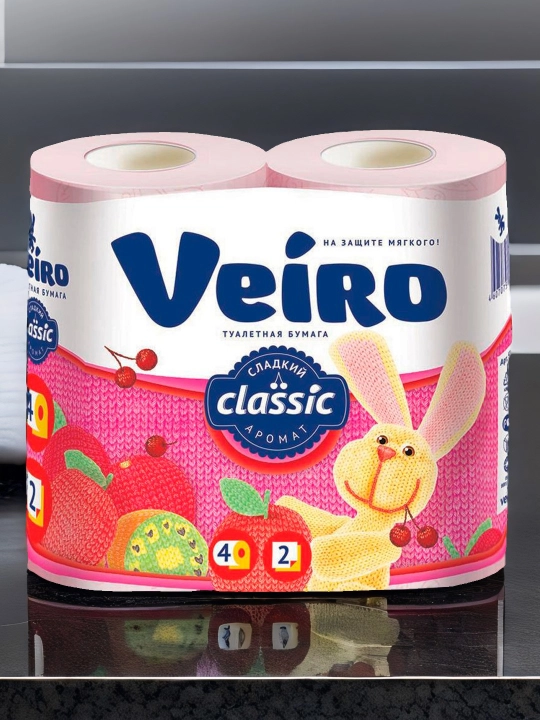 Tуалетная бумага Veiro Classic, розовая, 4 рулона