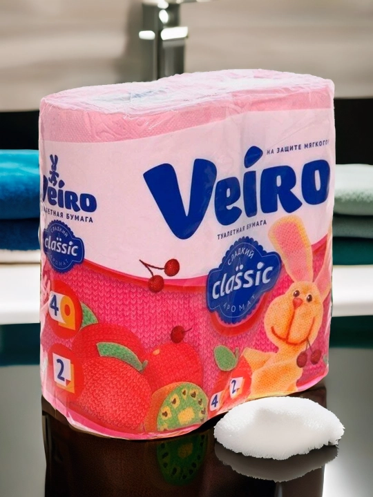 Tуалетная бумага Veiro Classic, розовая, 4 рулона